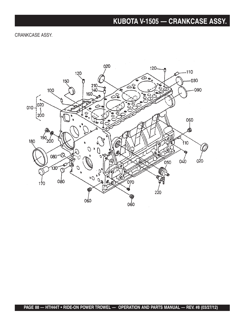 Kubota v-1505 — crankcase assy | Multiquip HTH44T User Manual | Page 88 / 164