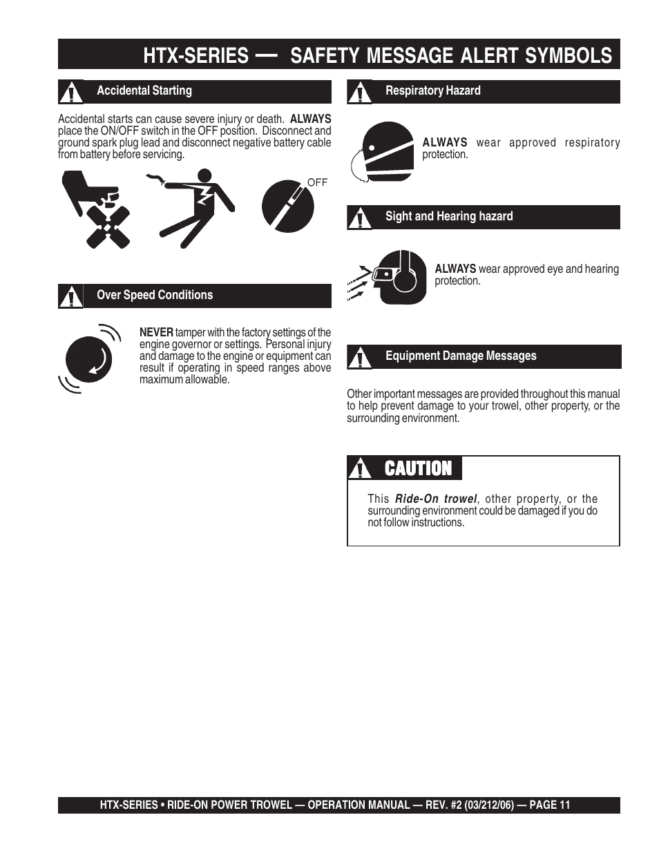 Htx-series, Safety message alert symbols, Caution | Multiquip HTX44K4_K5 User Manual | Page 11 / 46