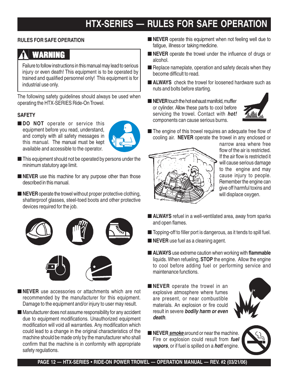 Htx-series — rules for safe operation, Warning | Multiquip HTX44K4_K5 User Manual | Page 12 / 46