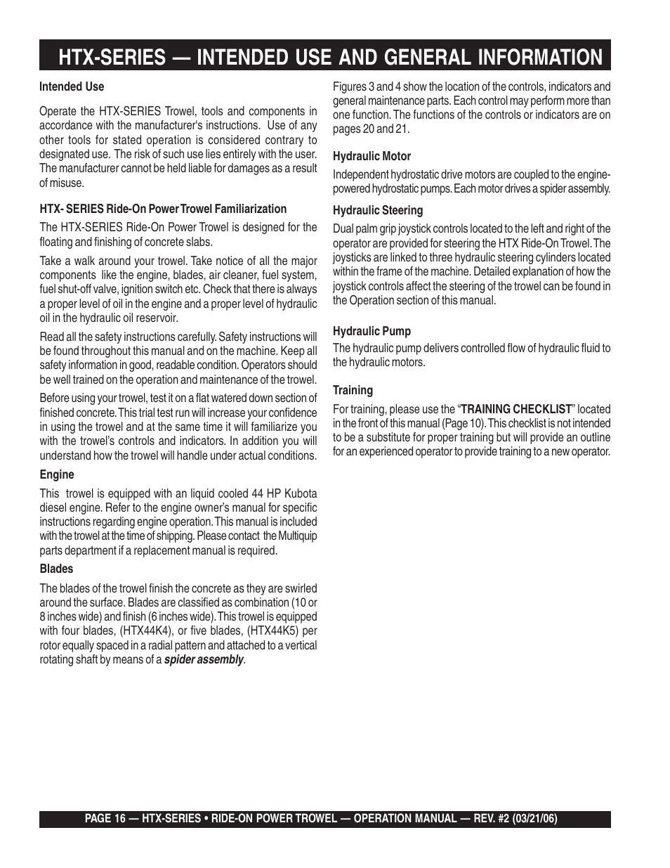Htx-series — intended use and general information | Multiquip HTX44K4_K5 User Manual | Page 16 / 46