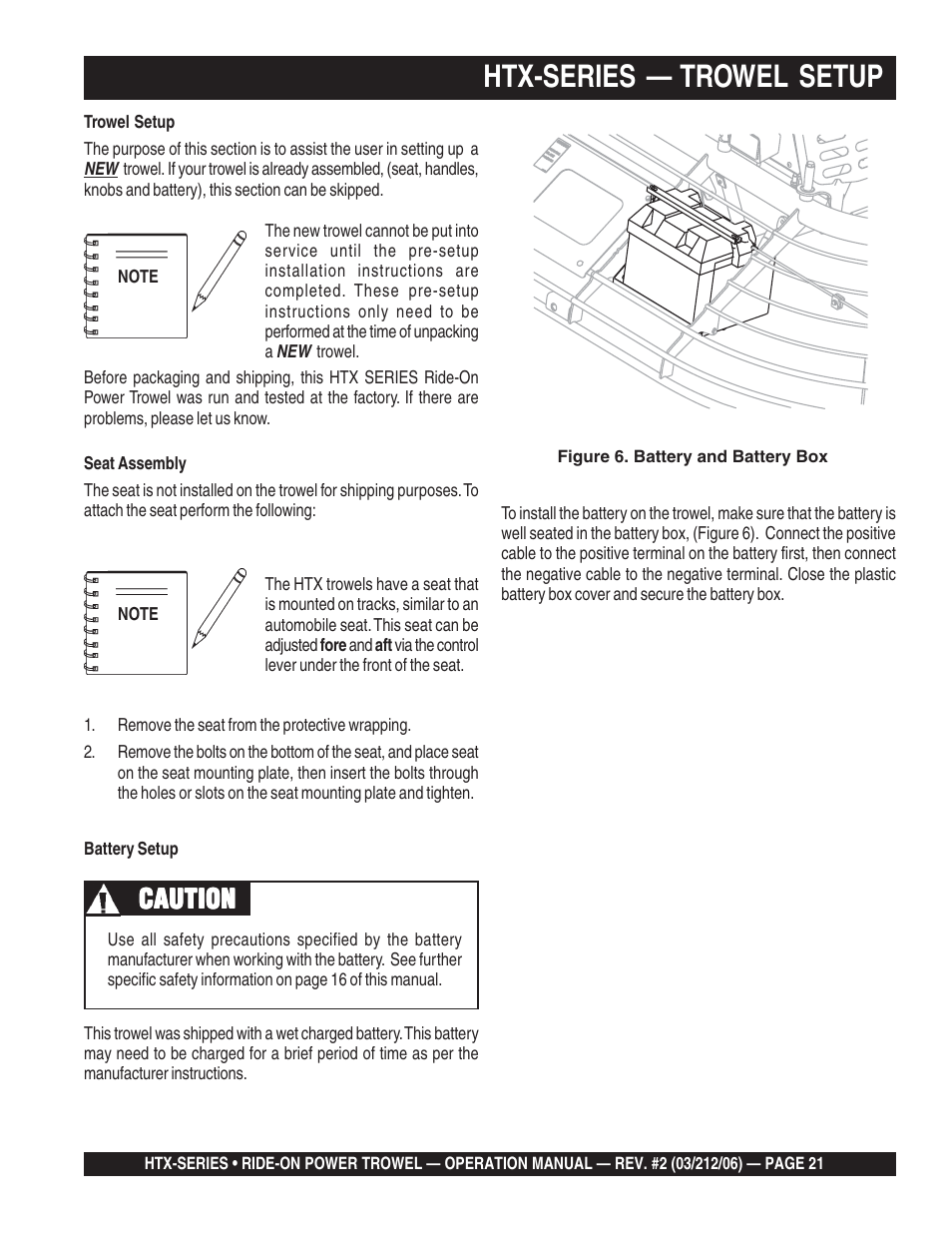 Htx-series — trowel setup, Caution | Multiquip HTX44K4_K5 User Manual | Page 21 / 46