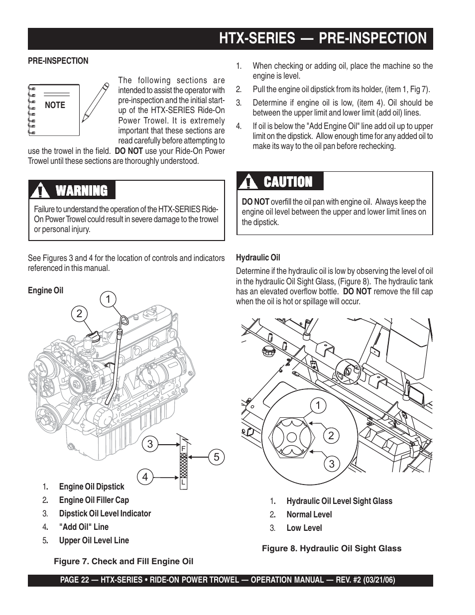 Htx-series — pre-inspection, Warning, Caution | Multiquip HTX44K4_K5 User Manual | Page 22 / 46