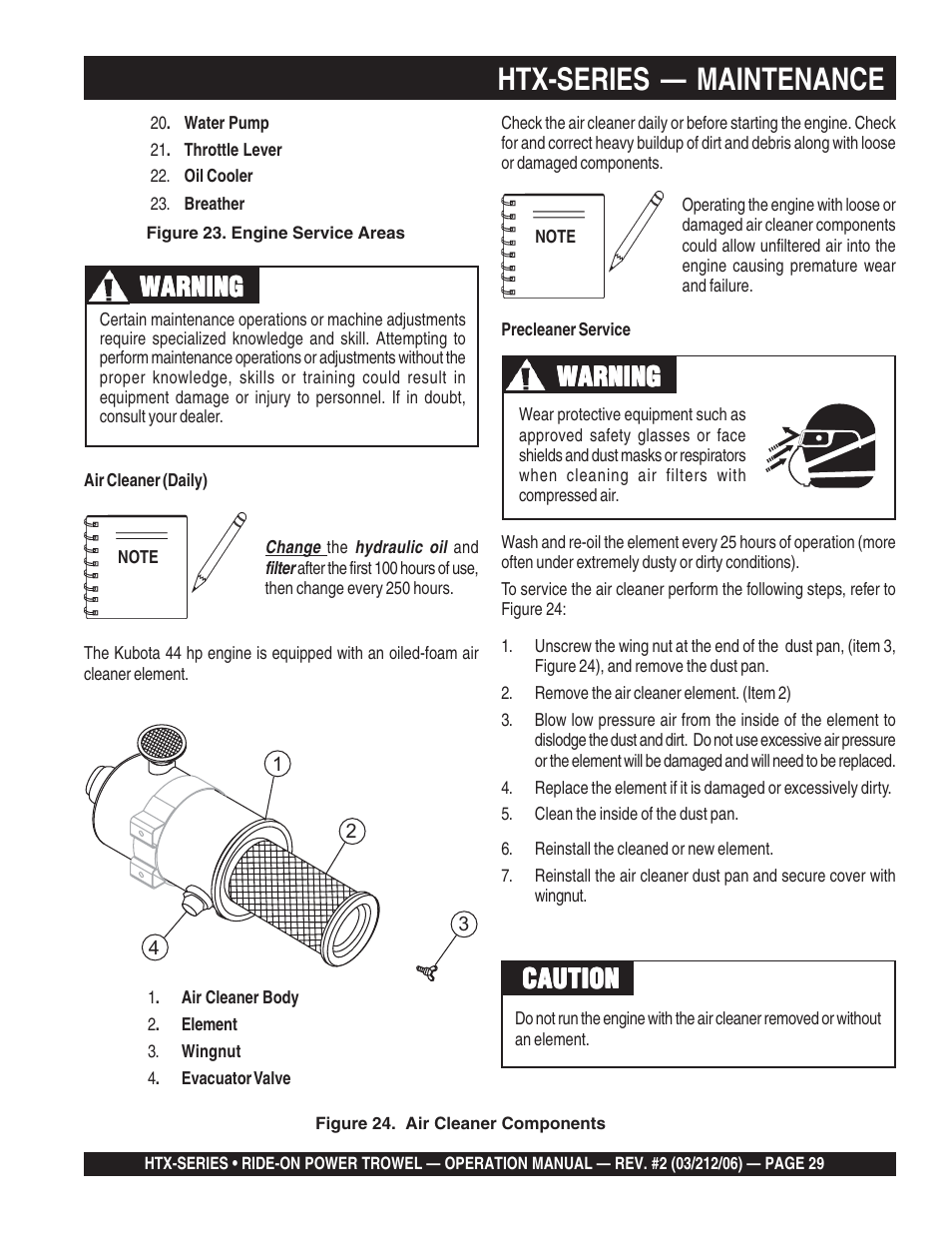 Htx-series — maintenance, Warning, Caution | Multiquip HTX44K4_K5 User Manual | Page 29 / 46