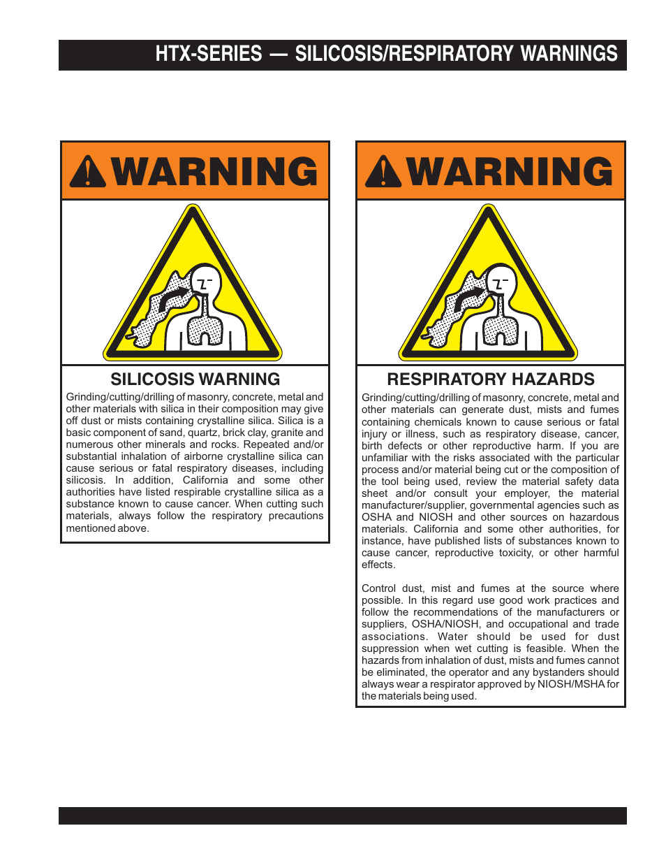 Warning | Multiquip HTX44K4_K5 User Manual | Page 3 / 46