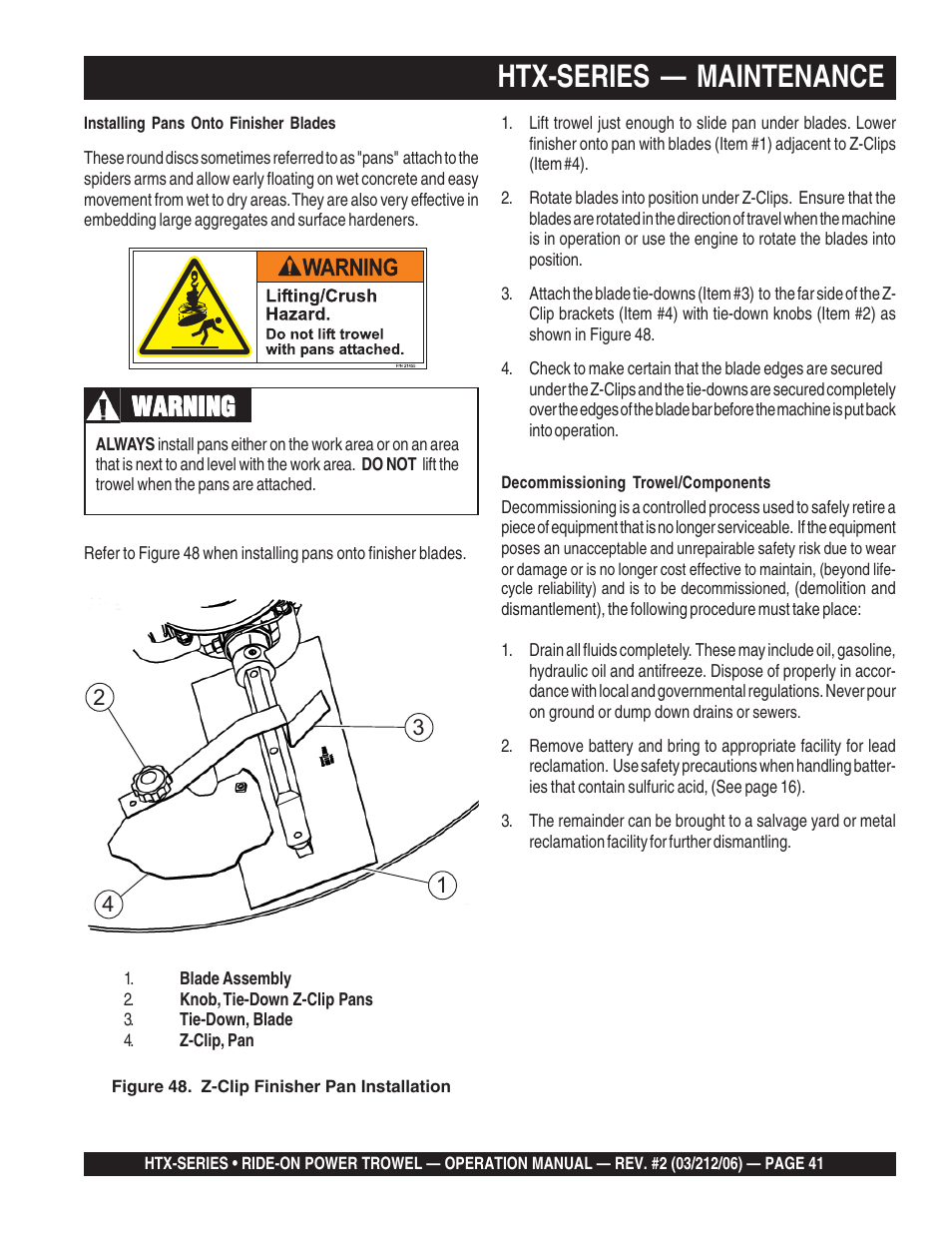 Htx-series — maintenance, Warning | Multiquip HTX44K4_K5 User Manual | Page 41 / 46