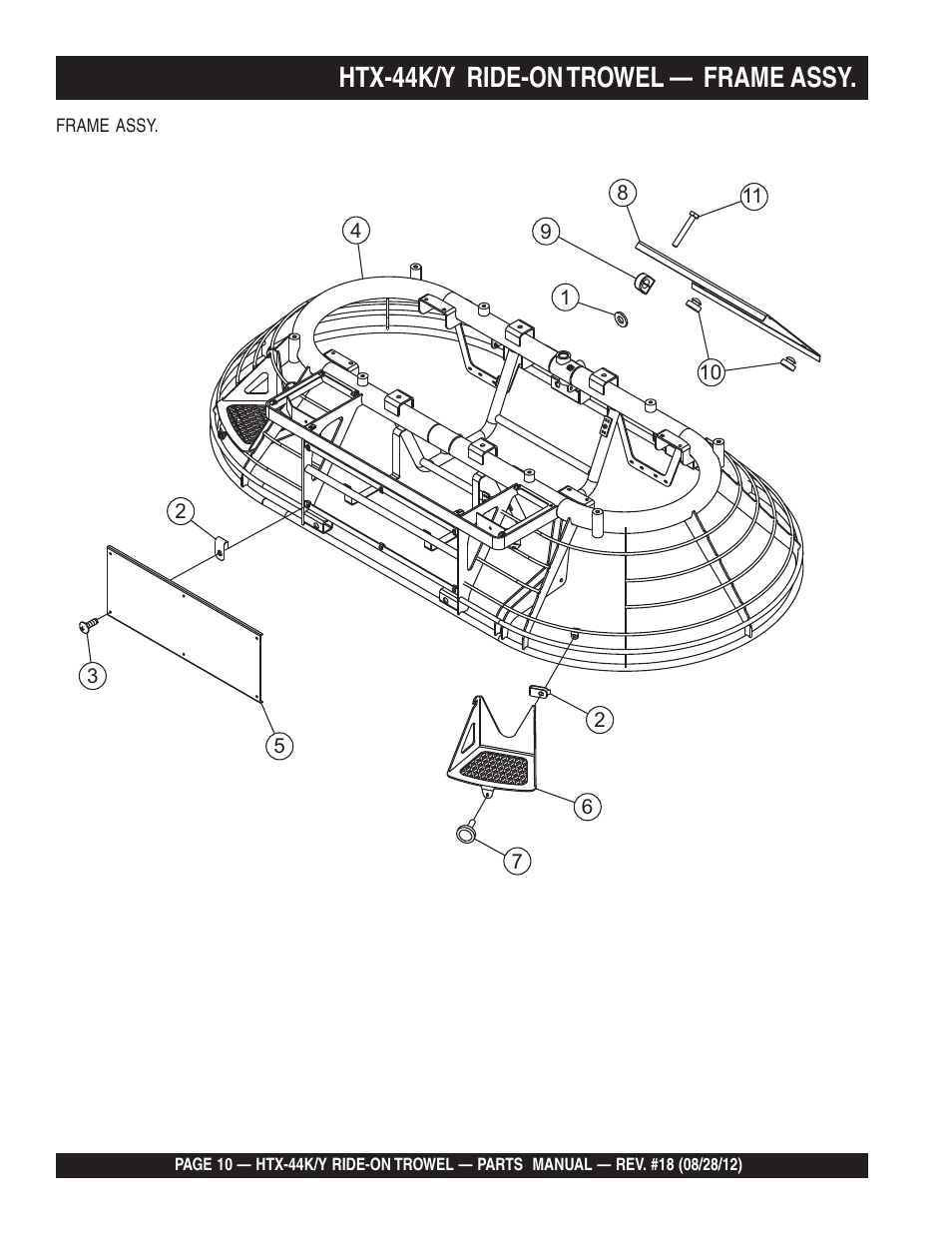 Htx-44k/y ride-on trowel — frame assy | Multiquip HTX44K4_K5_Y4_Y5 User Manual | Page 10 / 74