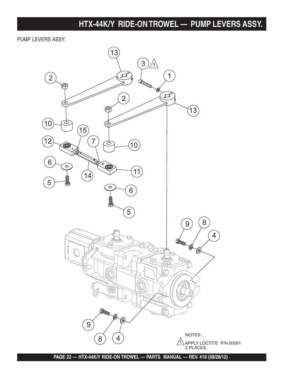 Htx-44k/y ride-on trowel — pump levers assy | Multiquip HTX44K4_K5_Y4_Y5 User Manual | Page 22 / 74