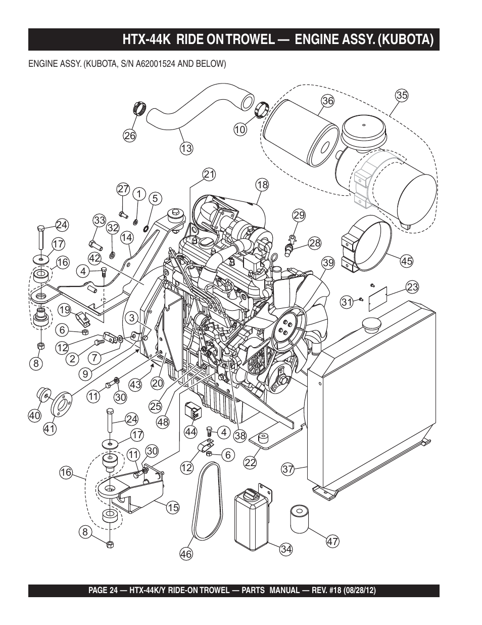 Htx-44k ride on trowel — engine assy. (kubota) | Multiquip HTX44K4_K5_Y4_Y5 User Manual | Page 24 / 74