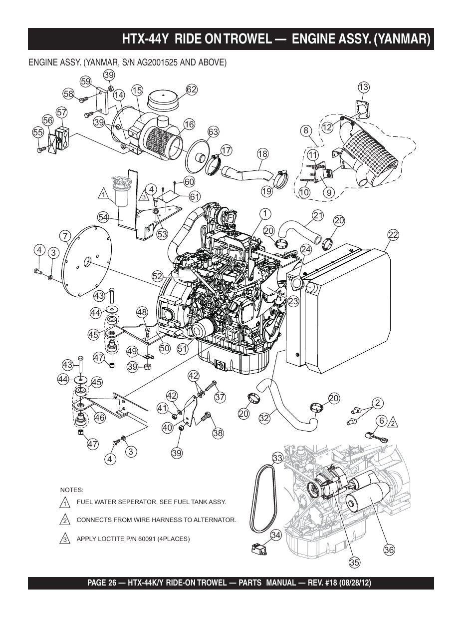 Htx-44y ride on trowel — engine assy. (yanmar) | Multiquip HTX44K4_K5_Y4_Y5 User Manual | Page 26 / 74