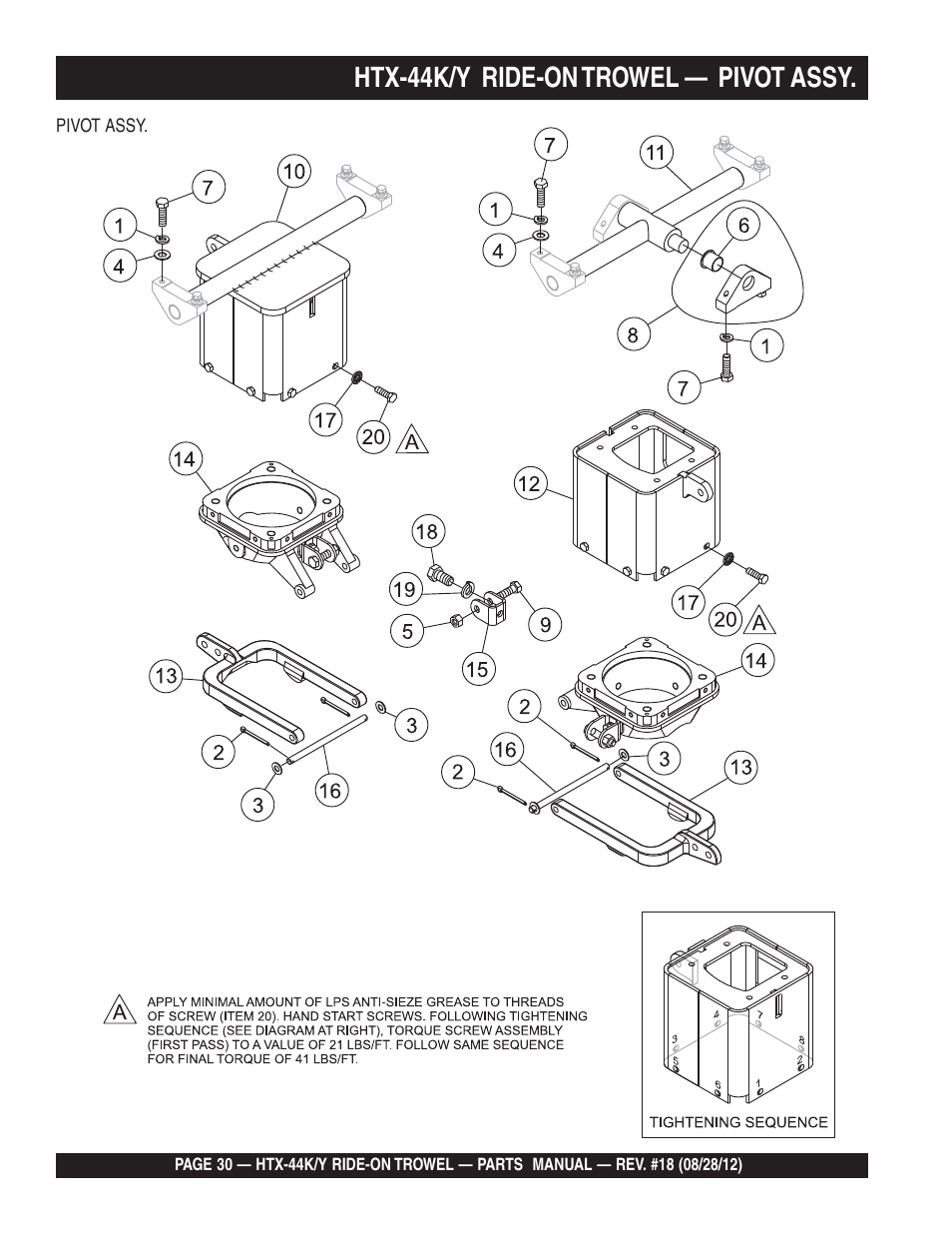 Htx-44k/y ride-on trowel — pivot assy | Multiquip HTX44K4_K5_Y4_Y5 User Manual | Page 30 / 74