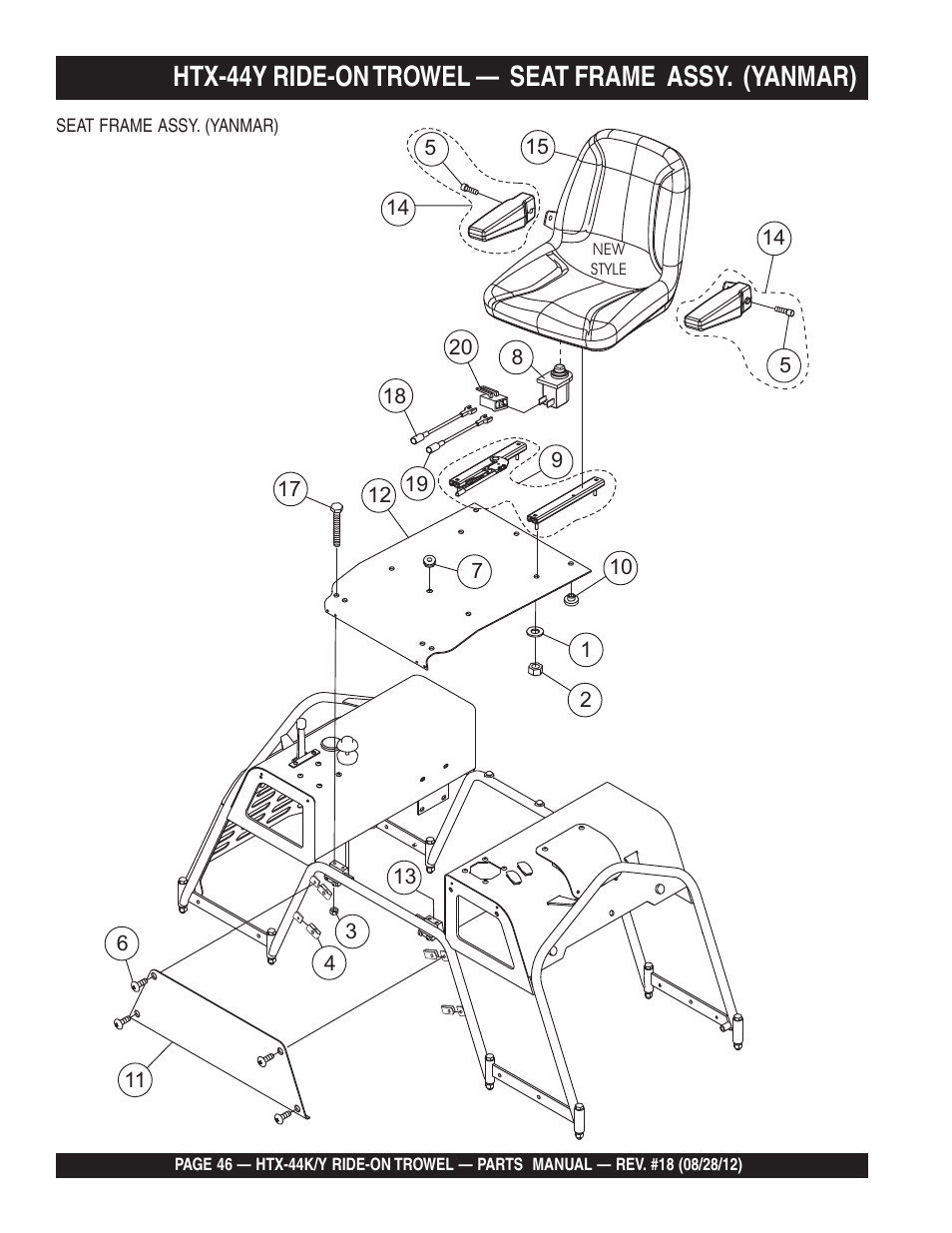 Htx-44y ride-on trowel — seat frame assy. (yanmar) | Multiquip HTX44K4_K5_Y4_Y5 User Manual | Page 46 / 74