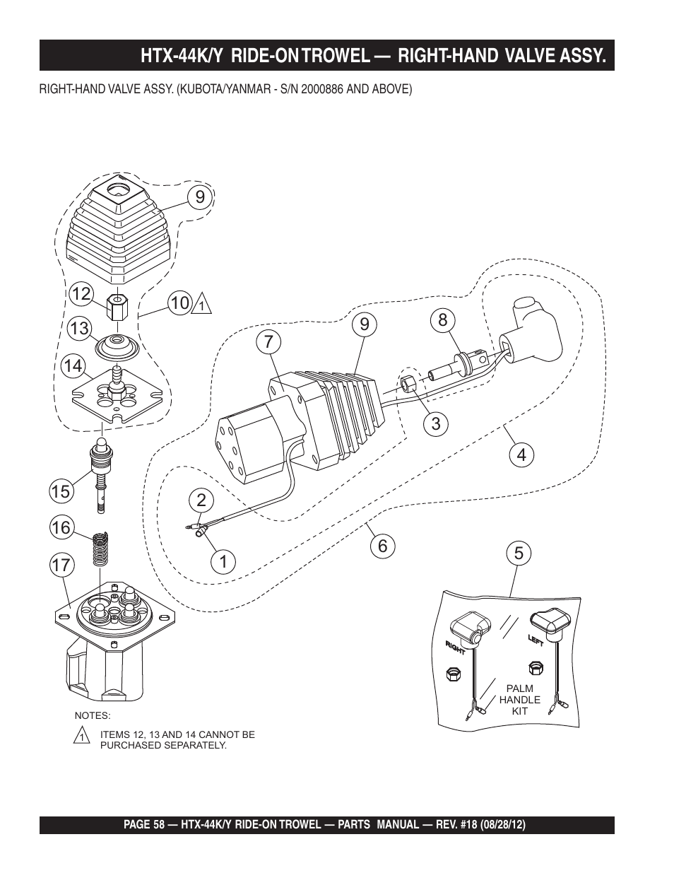 Htx-44k/y ride-on trowel — right-hand valve assy | Multiquip HTX44K4_K5_Y4_Y5 User Manual | Page 58 / 74