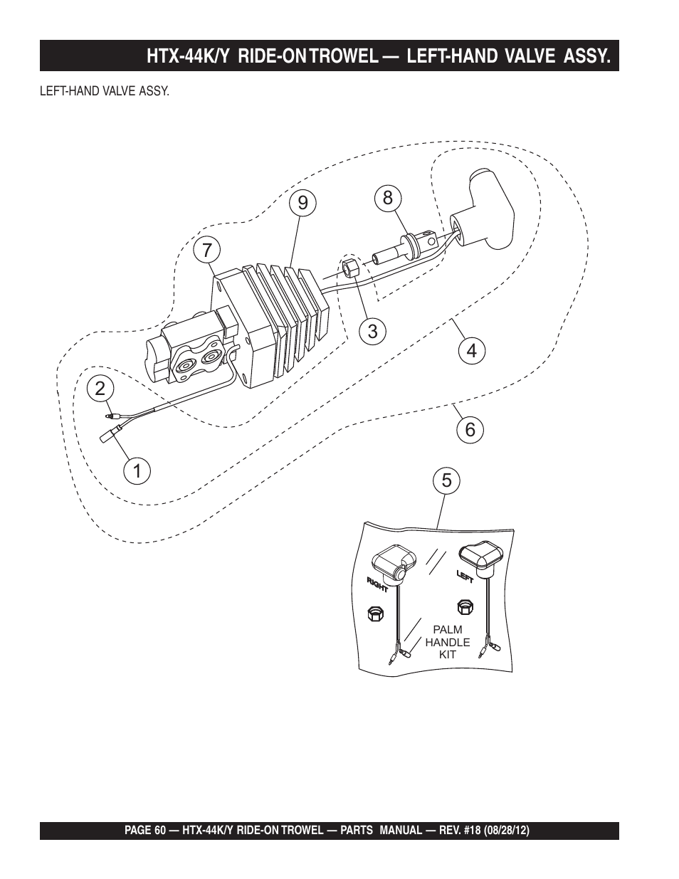 Htx-44k/y ride-on trowel — left-hand valve assy | Multiquip HTX44K4_K5_Y4_Y5 User Manual | Page 60 / 74