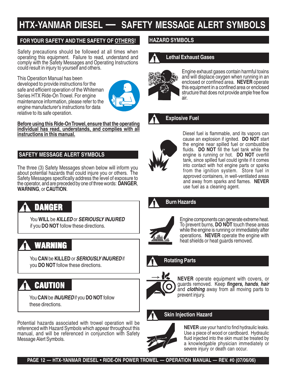 Htx-yanmar diesel, Safety message alert symbols, Cauti | Multiquip HTX44Y5 User Manual | Page 12 / 50