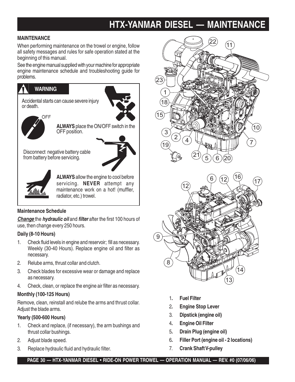 Htx-yanmar diesel — maintenance | Multiquip HTX44Y5 User Manual | Page 30 / 50