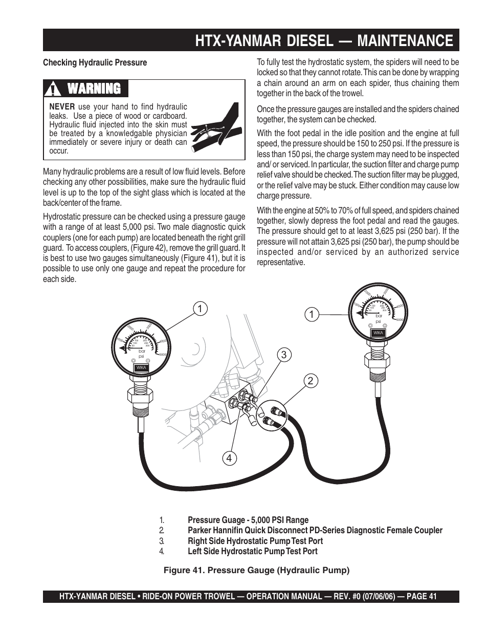 Htx-yanmar diesel — maintenance, Warning | Multiquip HTX44Y5 User Manual | Page 41 / 50