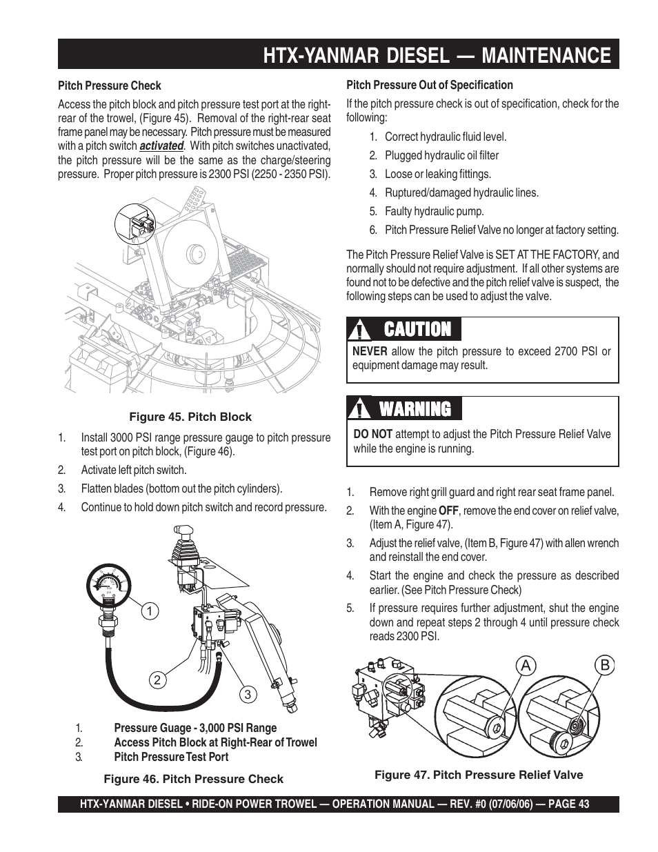 Htx-yanmar diesel — maintenance, Warning, Caution | Multiquip HTX44Y5 User Manual | Page 43 / 50