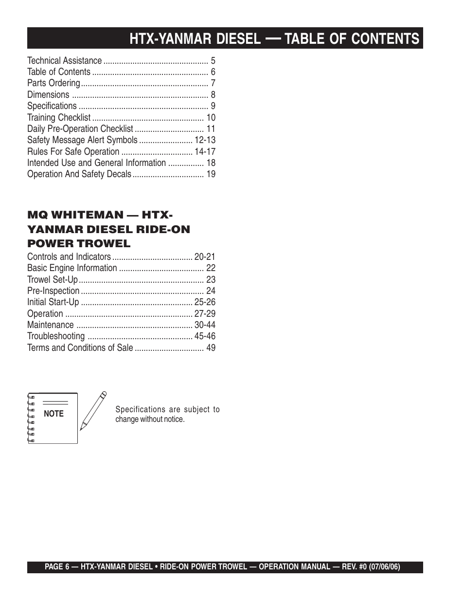 Multiquip HTX44Y5 User Manual | Page 6 / 50