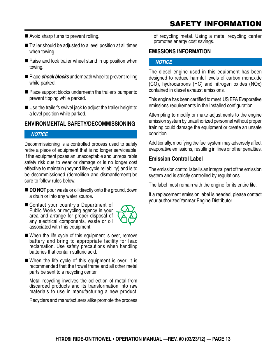 Safety information | Multiquip HTXD6i User Manual | Page 13 / 40