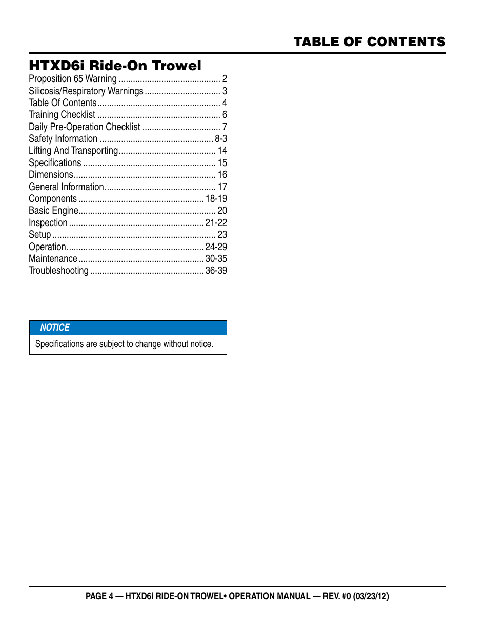 Multiquip HTXD6i User Manual | Page 4 / 40