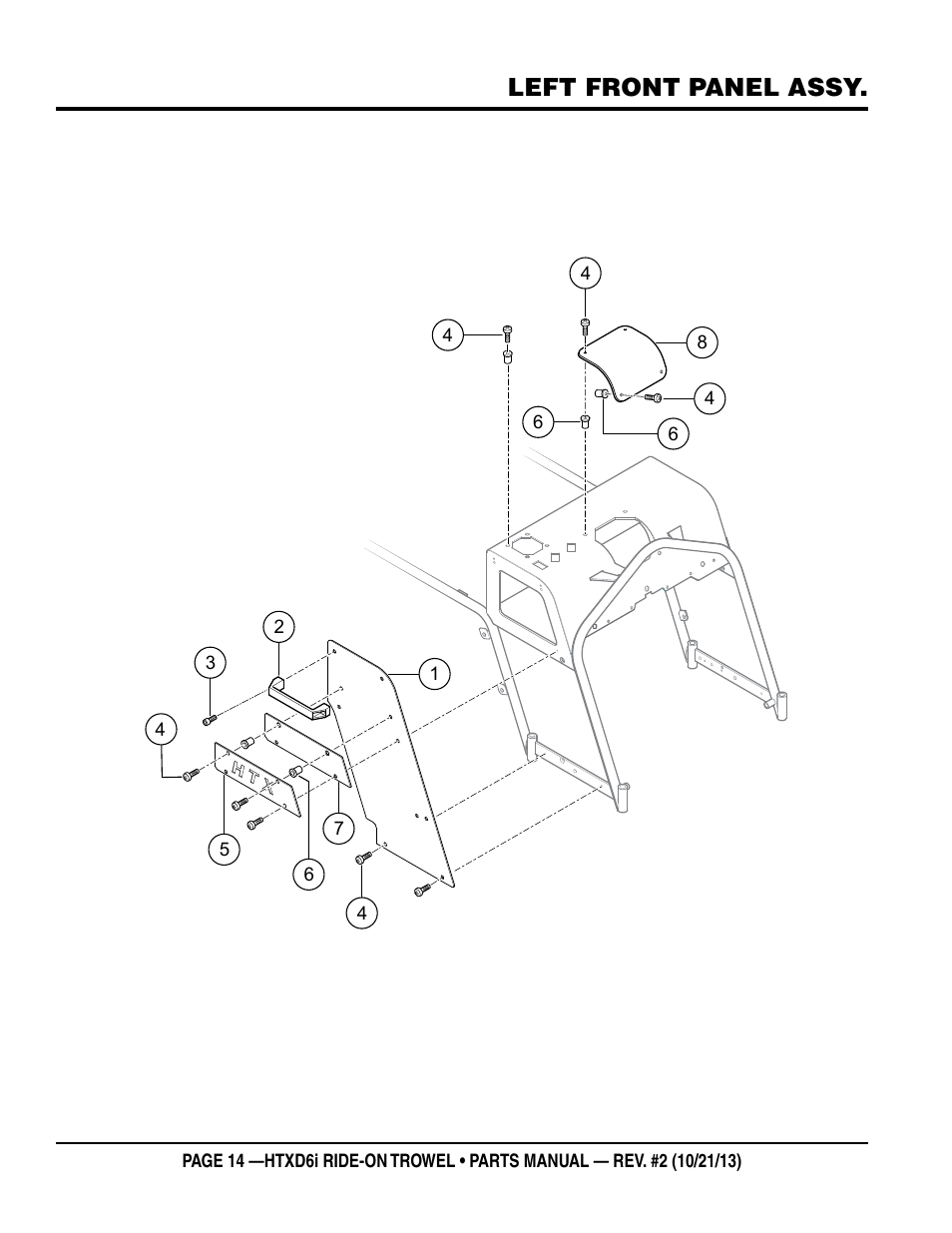 Left front panel assy | Multiquip HTXD6i User Manual | Page 14 / 104