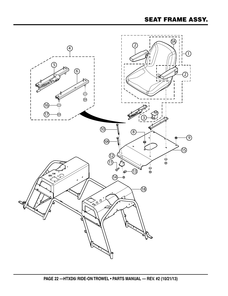 Seat frame assy | Multiquip HTXD6i User Manual | Page 22 / 104
