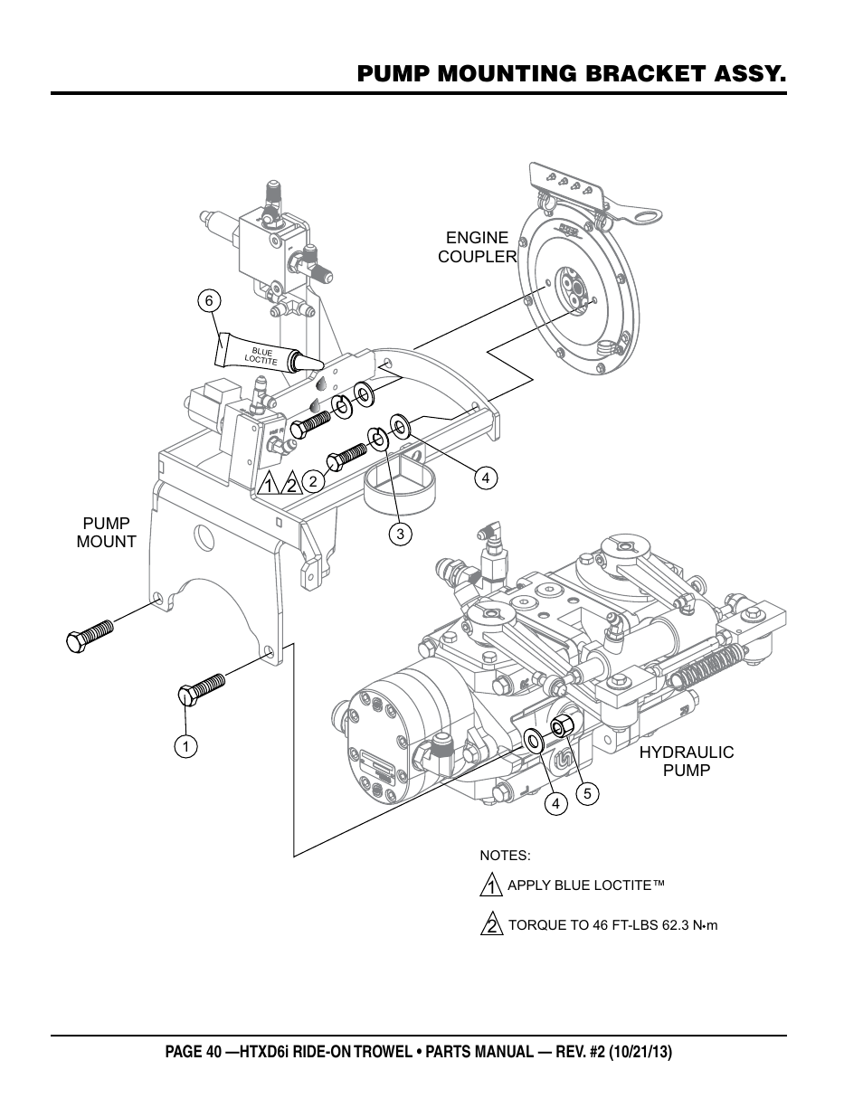 Pump mounting bracket assy | Multiquip HTXD6i User Manual | Page 40 / 104
