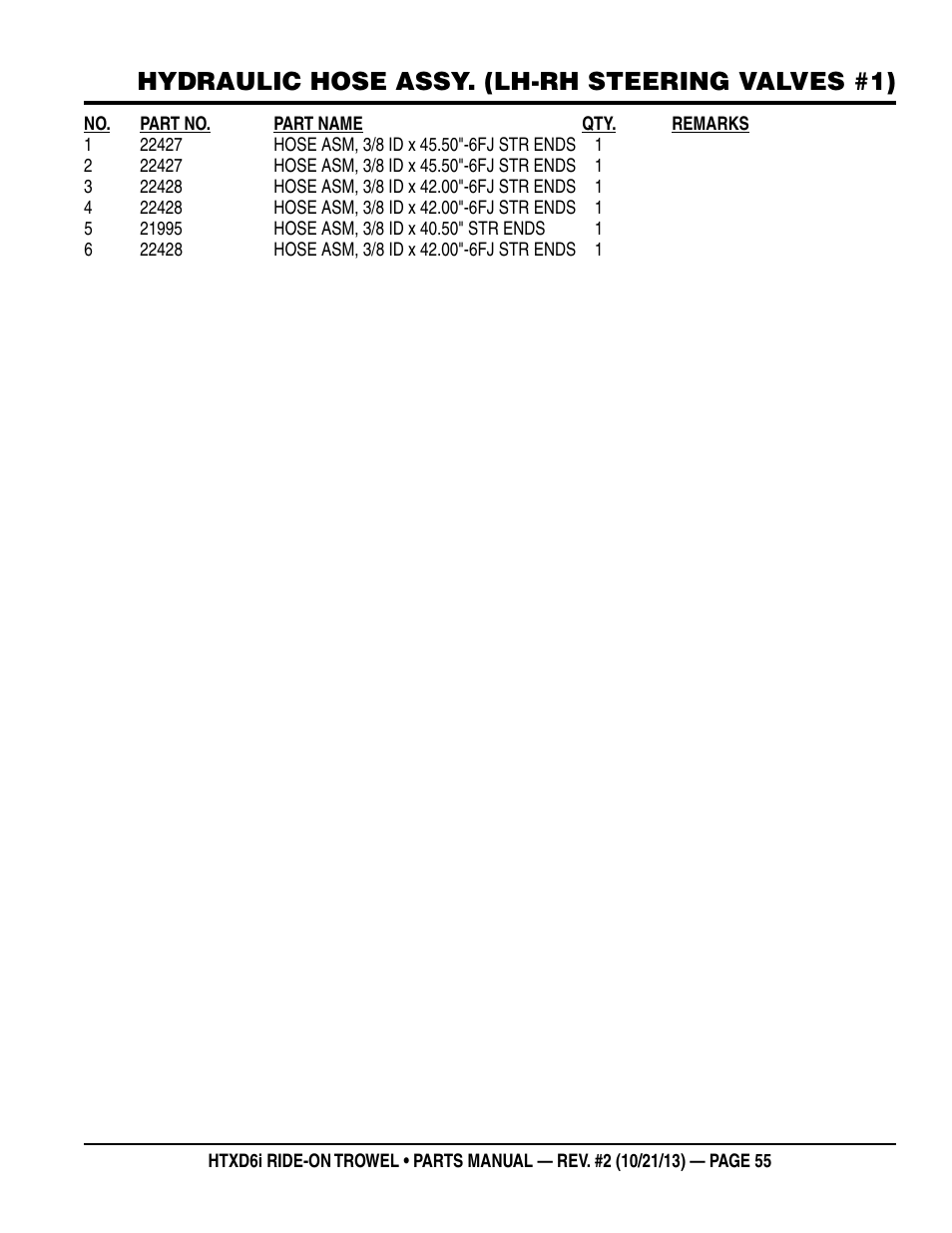 Hydraulic hose assy. (lh-rh steering valves #1) | Multiquip HTXD6i User Manual | Page 55 / 104