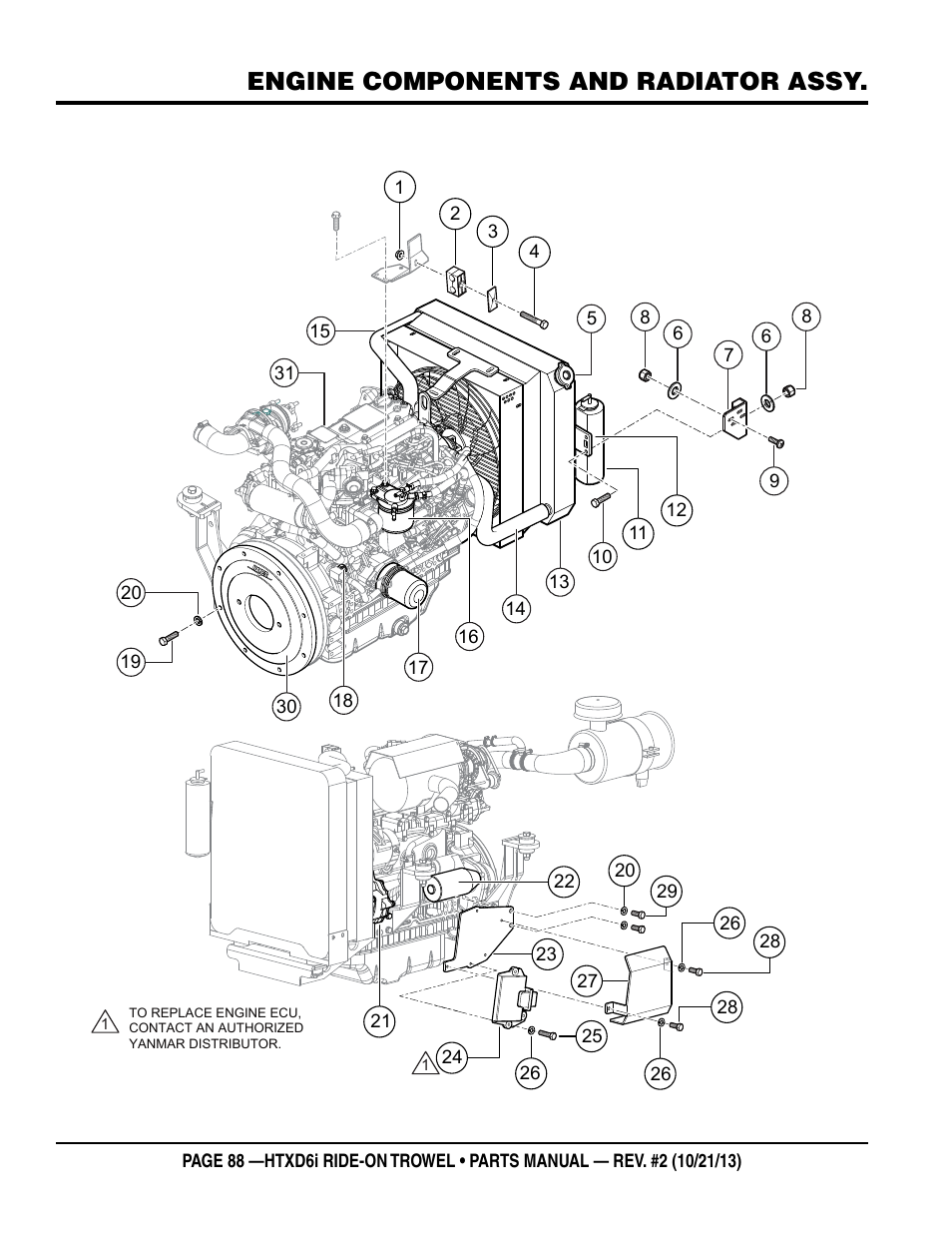 Engine components and radiator assy | Multiquip HTXD6i User Manual | Page 88 / 104