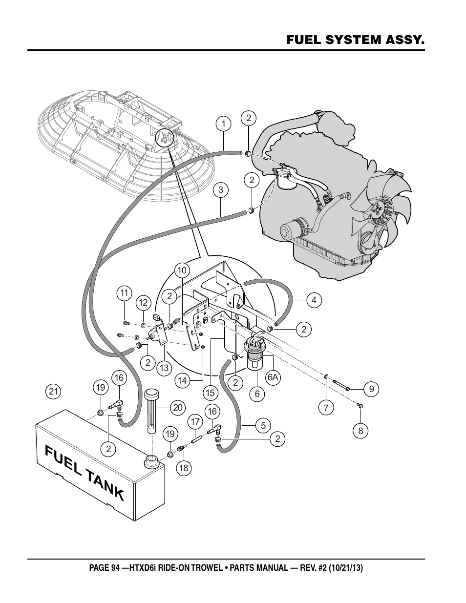 Fuel tank, Fuel system assy | Multiquip HTXD6i User Manual | Page 94 / 104