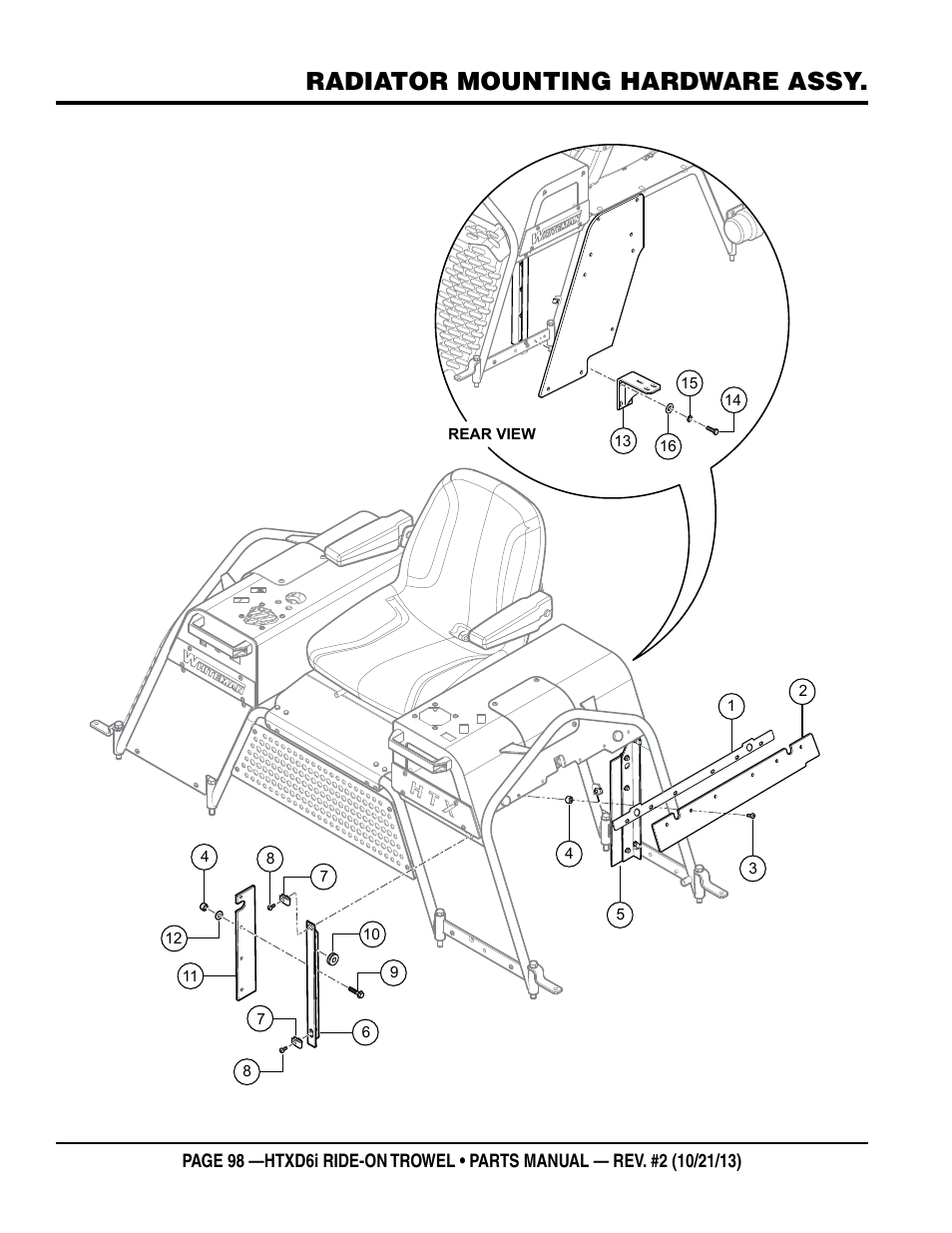 Radiator mounting hardware assy | Multiquip HTXD6i User Manual | Page 98 / 104
