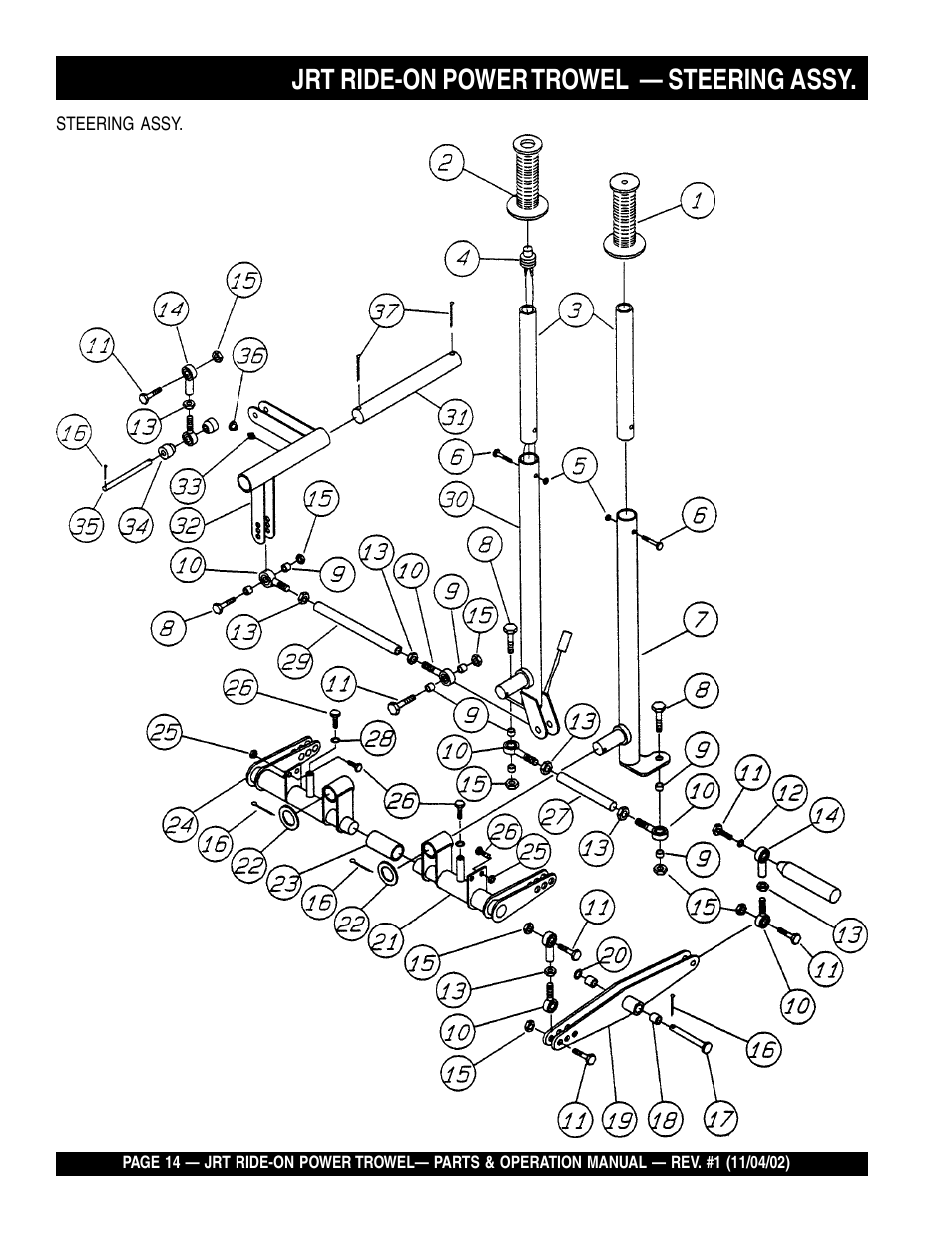 Jrt ride-on power trowel — steering assy | Multiquip JRT User Manual | Page 14 / 48