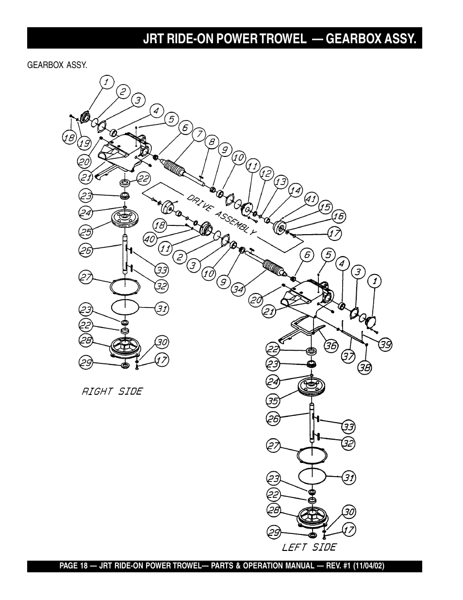 Jrt ride-on power trowel — gearbox assy | Multiquip JRT User Manual | Page 18 / 48