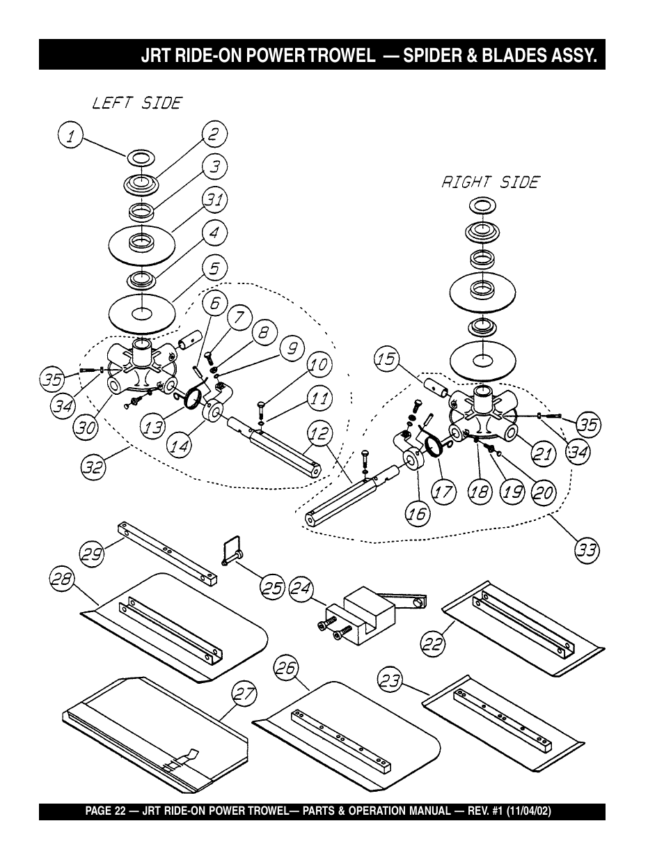 Jrt ride-on power trowel — spider & blades assy | Multiquip JRT User Manual | Page 22 / 48