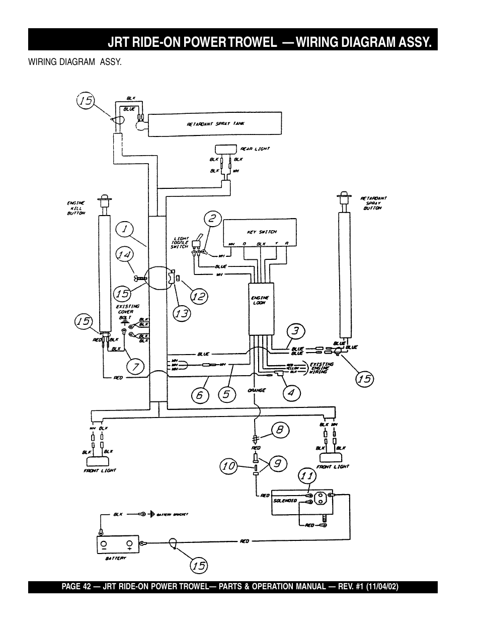 Jrt ride-on power trowel — wiring diagram assy | Multiquip JRT User Manual | Page 42 / 48