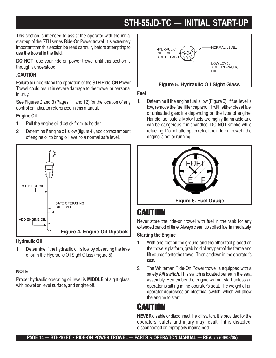 Sth-55jd-tc — initial start-up, Caution | Multiquip STH User Manual | Page 14 / 86