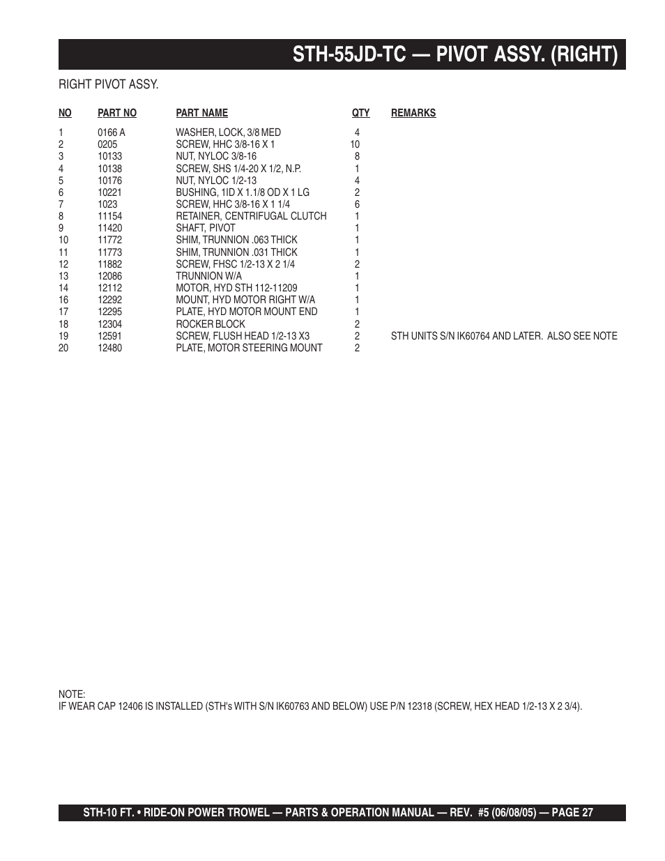 Sth-55jd-tc — pivot assy. (right) | Multiquip STH User Manual | Page 27 / 86