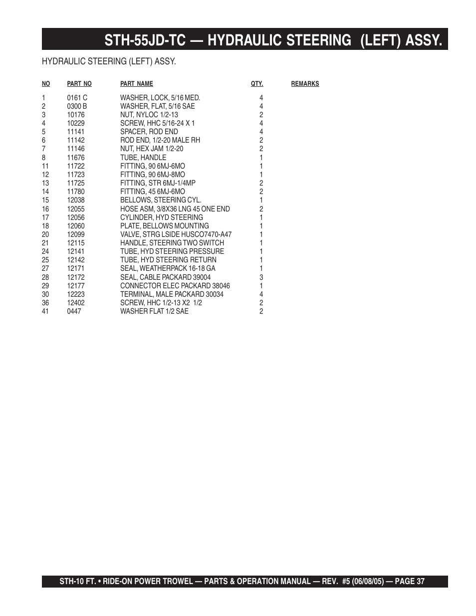 Sth-55jd-tc — hydraulic steering (left) assy | Multiquip STH User Manual | Page 37 / 86