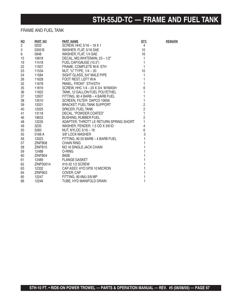 Sth-55jd-tc — frame and fuel tank | Multiquip STH User Manual | Page 67 / 86
