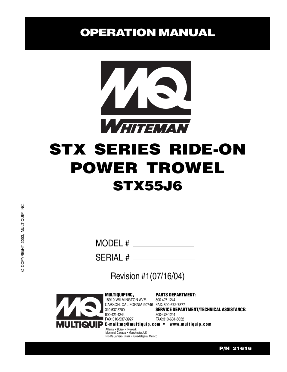 Multiquip STX55J6 User Manual | 30 pages