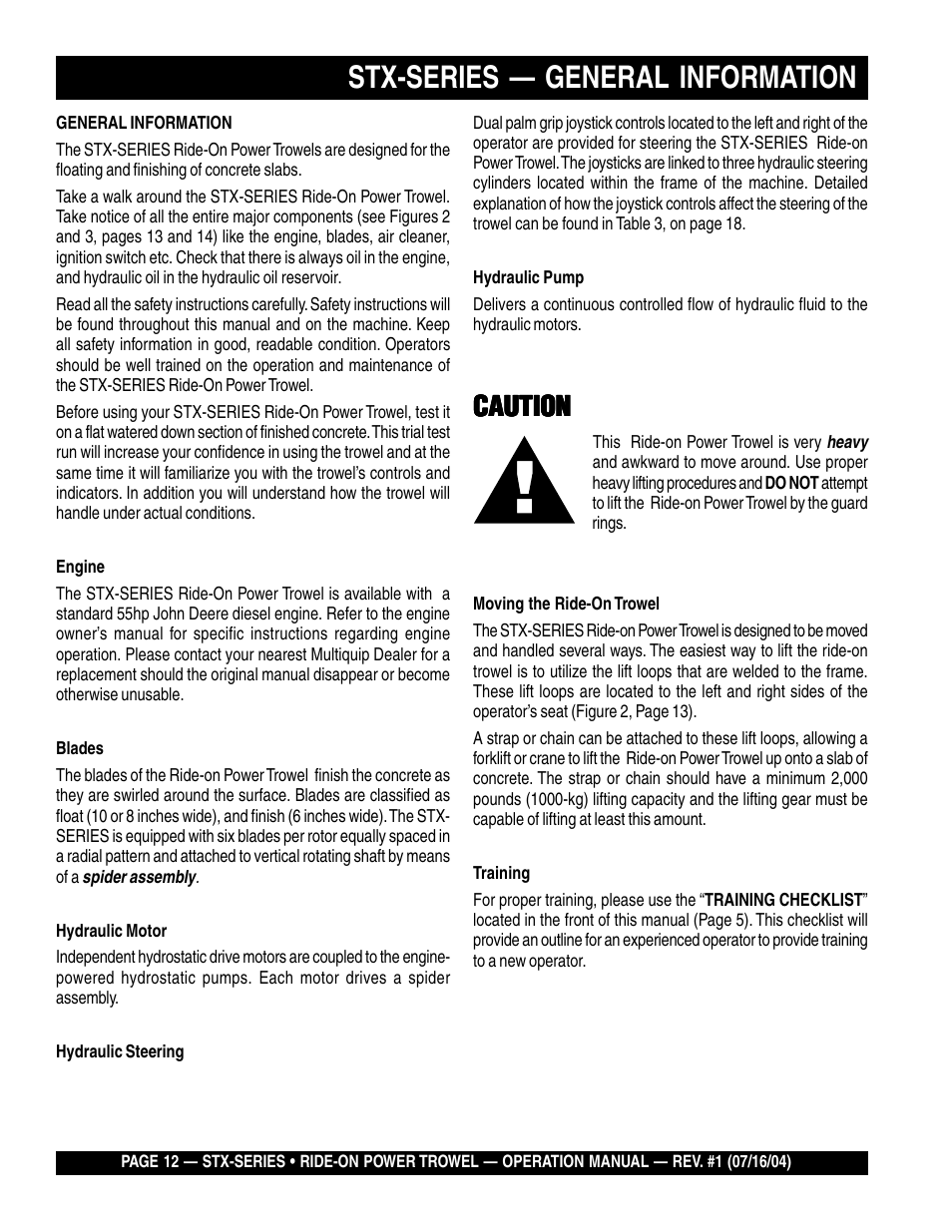 Stx-series — general information, Caution | Multiquip STX55J6 User Manual | Page 12 / 30