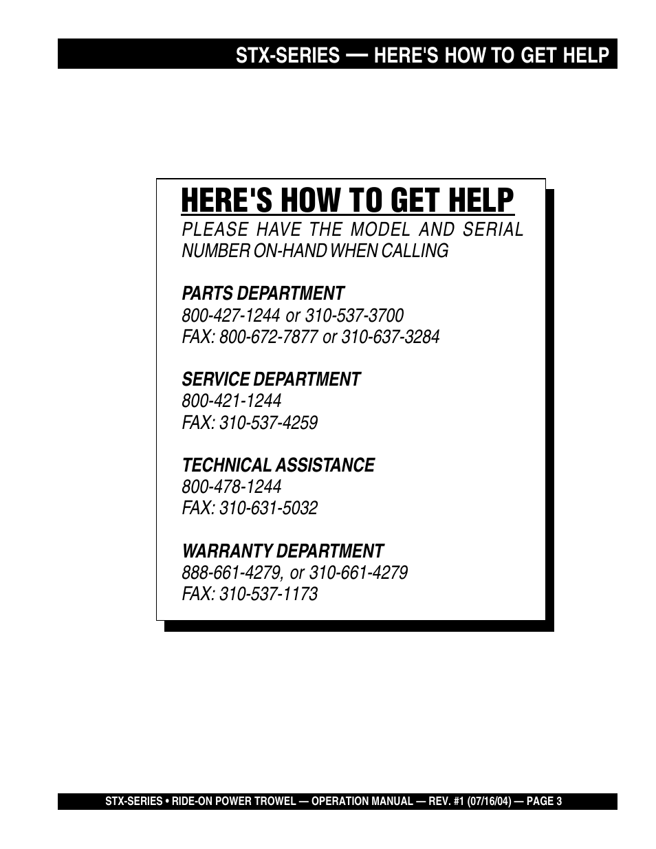 Here's how to get help | Multiquip STX55J6 User Manual | Page 3 / 30