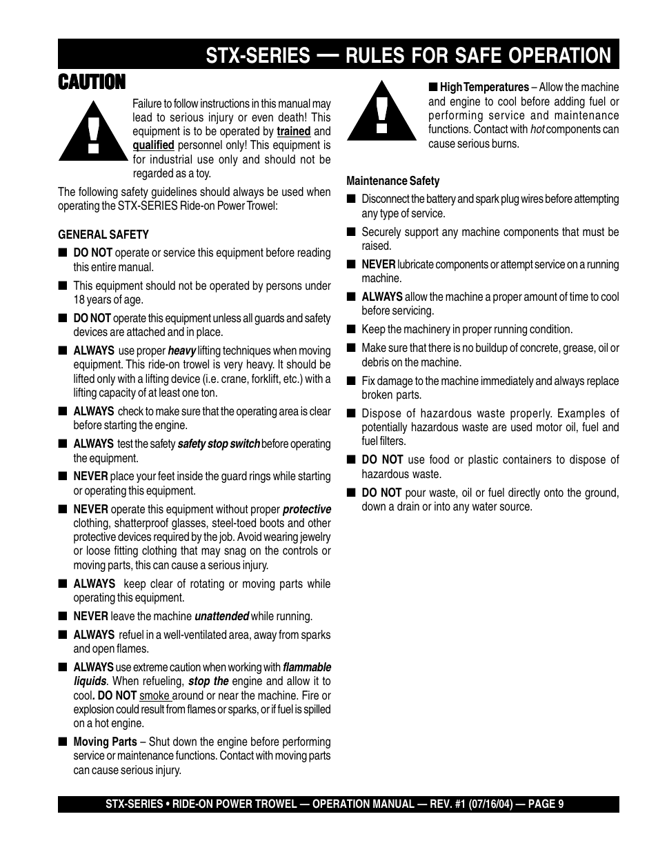Stx-series, Rules for safe operation, Caution | Multiquip STX55J6 User Manual | Page 9 / 30