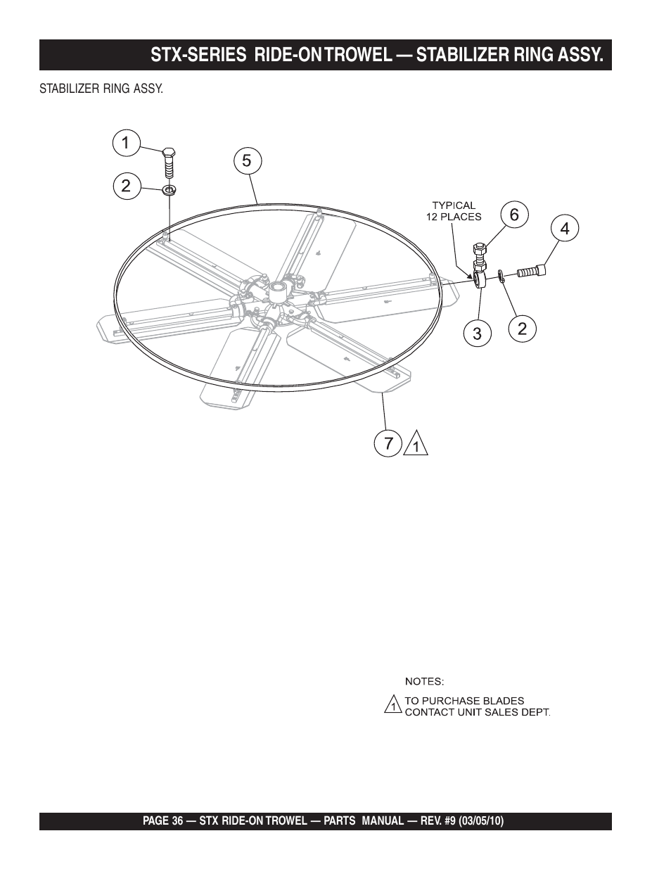 Stx-series ride-on trowel — stabilizer ring assy | Multiquip STX55Y6 User Manual | Page 36 / 64