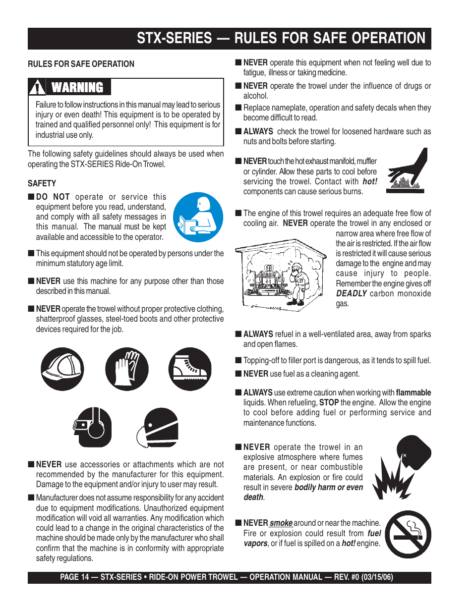 Stx-series — rules for safe operation, Warning | Multiquip STX55Y6 User Manual | Page 14 / 48