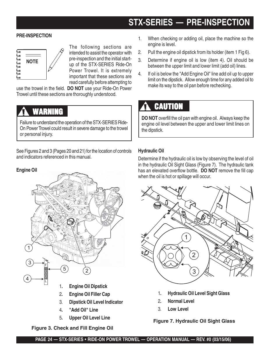 Stx-series — pre-inspection, Warning, Caution | Multiquip STX55Y6 User Manual | Page 24 / 48