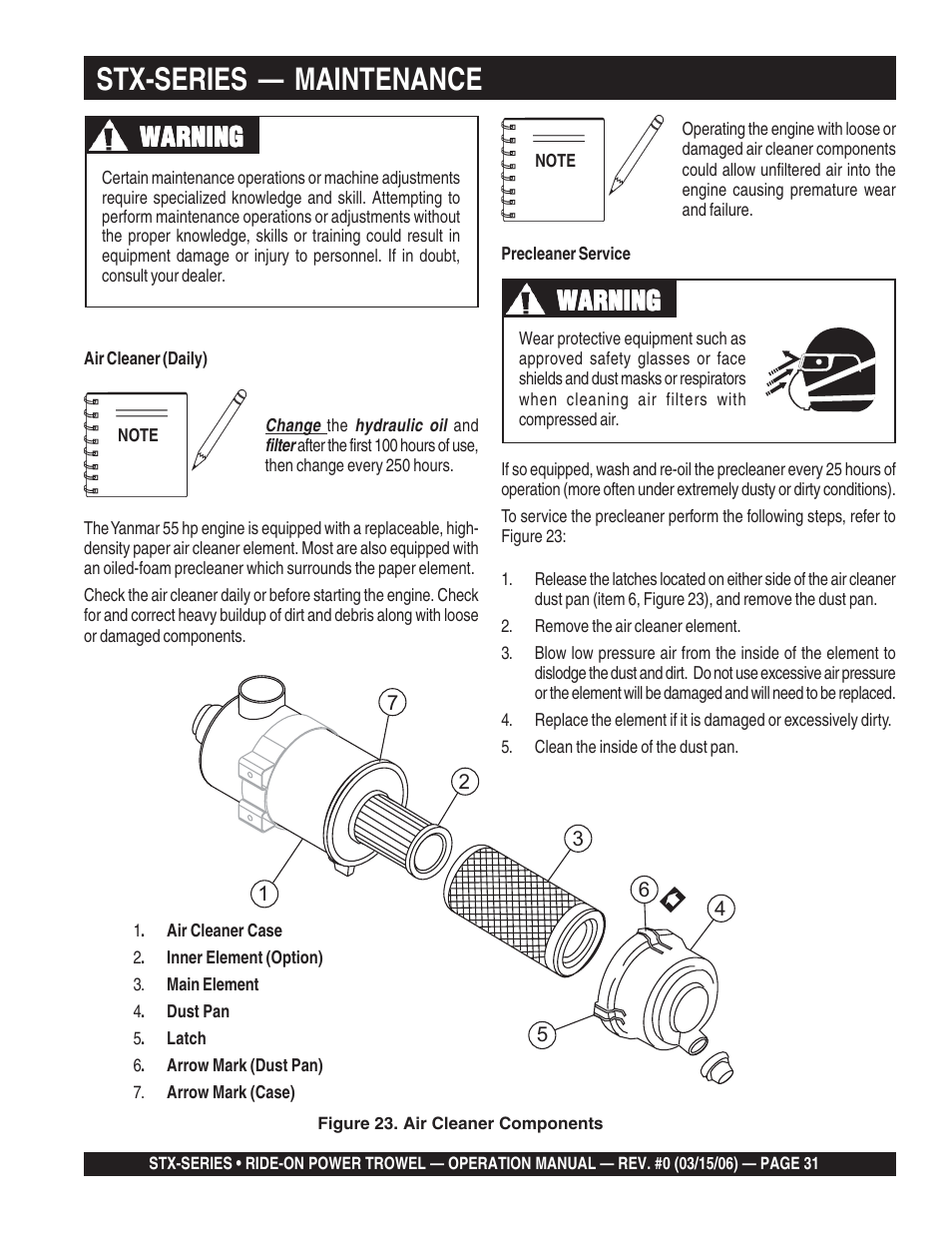 Stx-series — maintenance, Warning | Multiquip STX55Y6 User Manual | Page 31 / 48