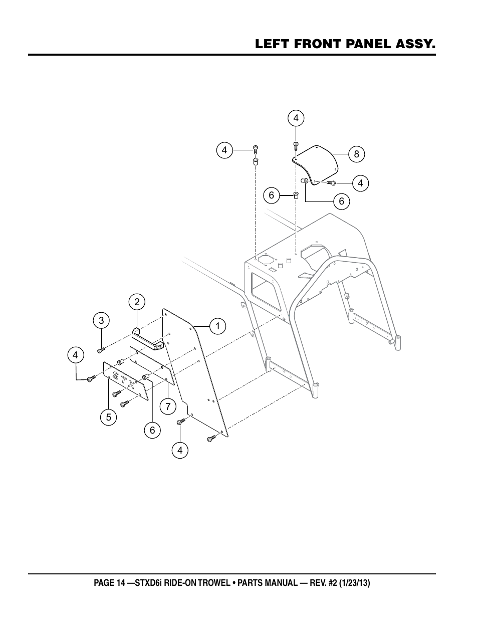 Left front panel assy | Multiquip STXD6i User Manual | Page 14 / 102