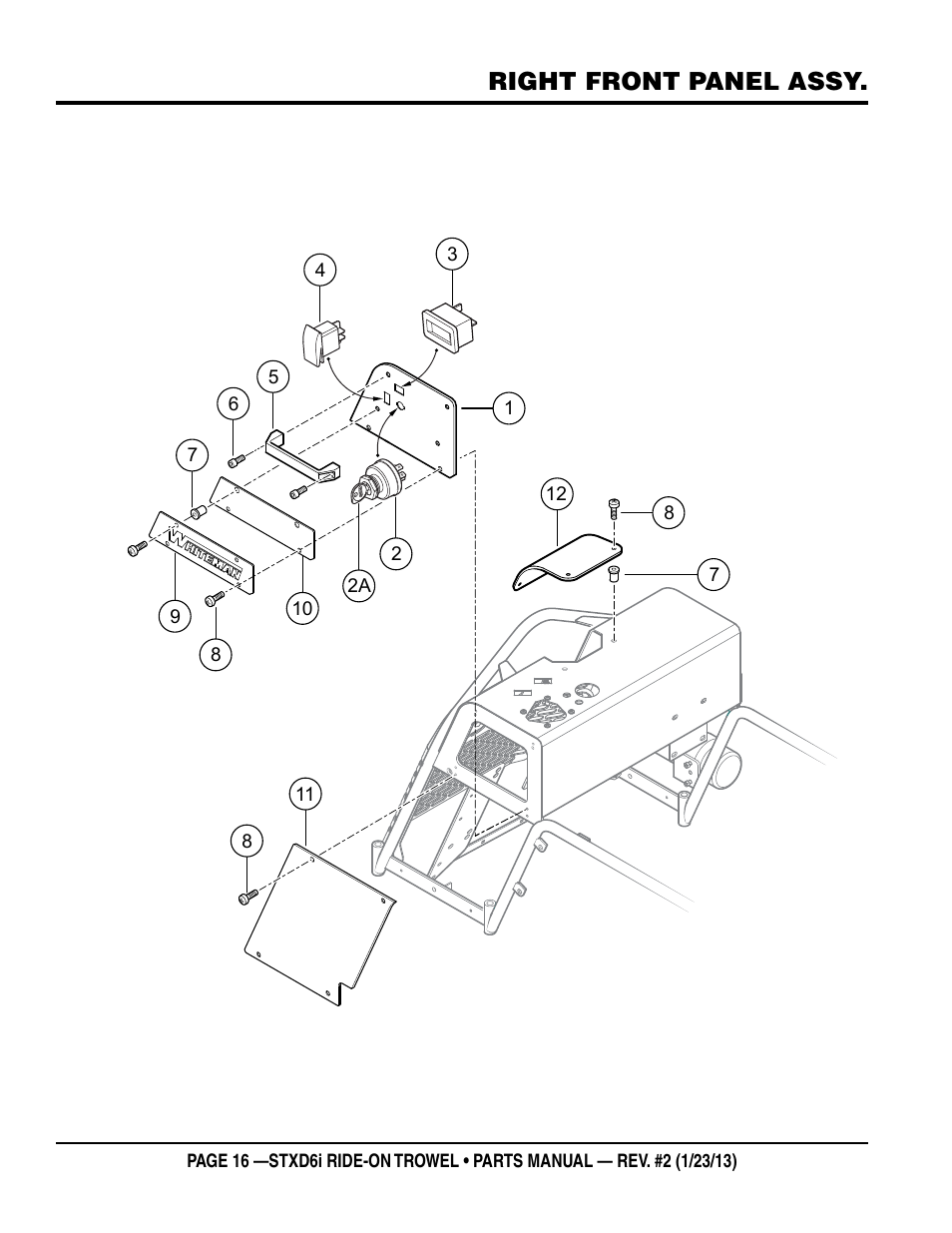 Right front panel assy | Multiquip STXD6i User Manual | Page 16 / 102