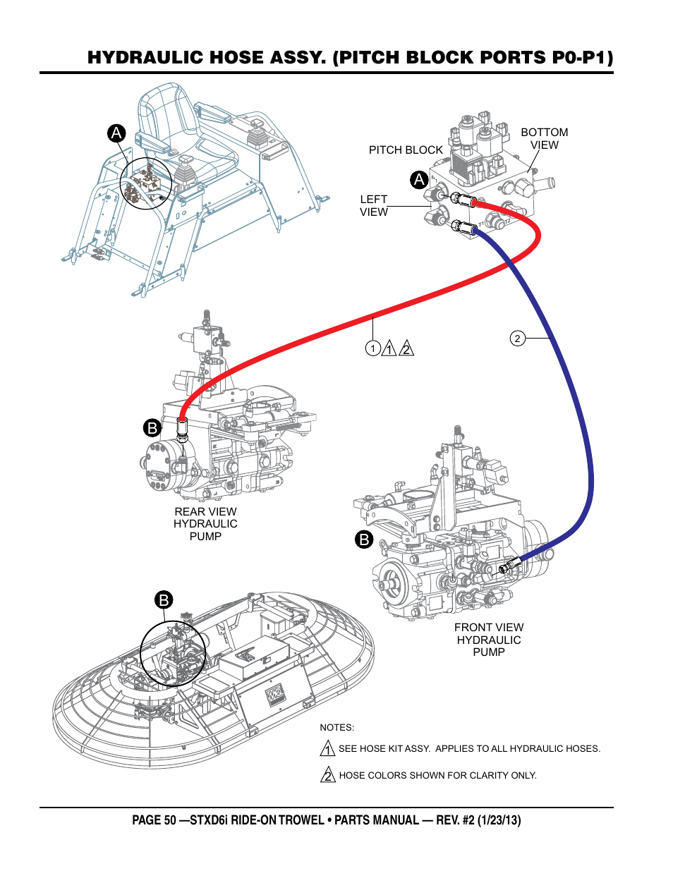 Hydraulic hose assy. (pitch block ports p0-p1), Ba a | Multiquip STXD6i User Manual | Page 50 / 102